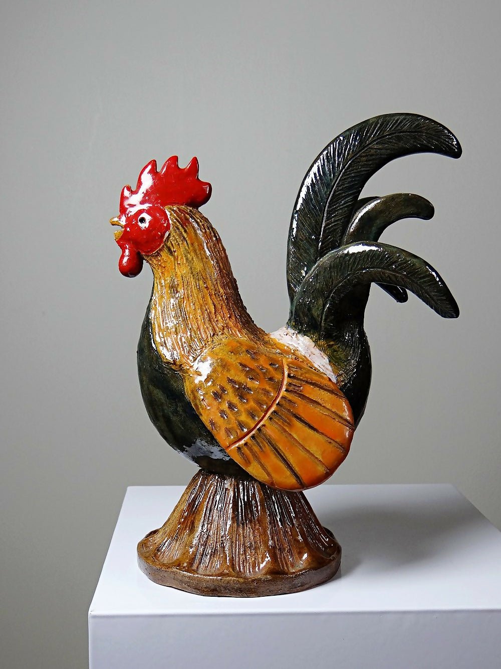 Petit coq décoratif en céramique émaillé artisanale art populaire - Ethic Atelier