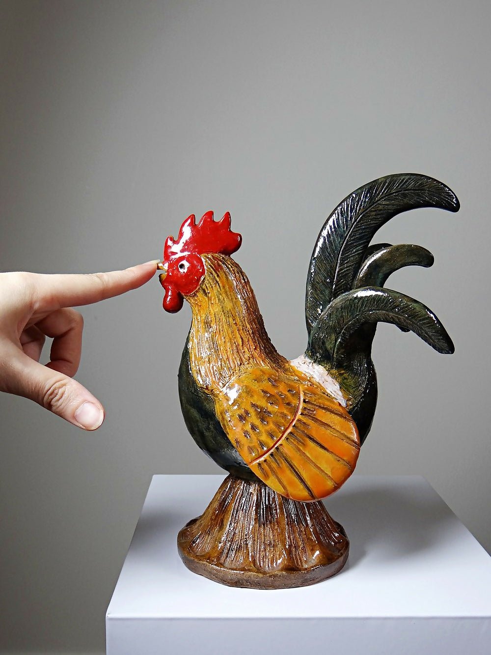 Petit coq décoratif en céramique émaillé artisanale art populaire - Ethic Atelier