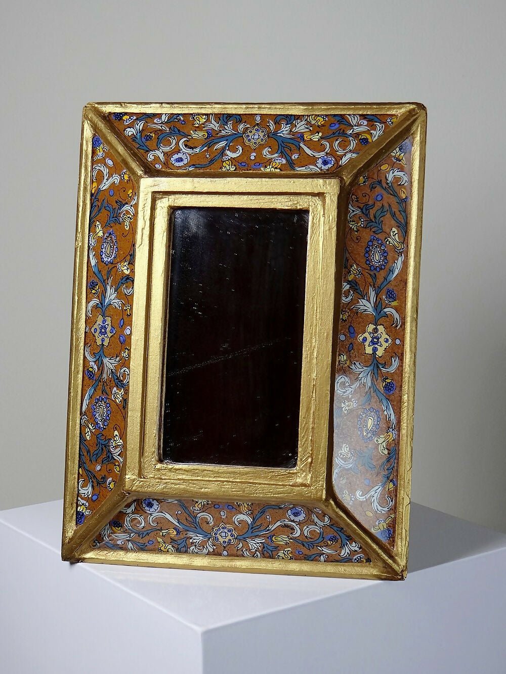 Petit miroir vintage Péruvien vintage cloisonnage de verre peint et platre - Ethic Atelier