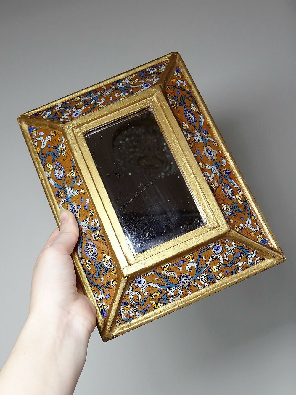 Petit miroir vintage Péruvien vintage cloisonnage de verre peint et platre - Ethic Atelier