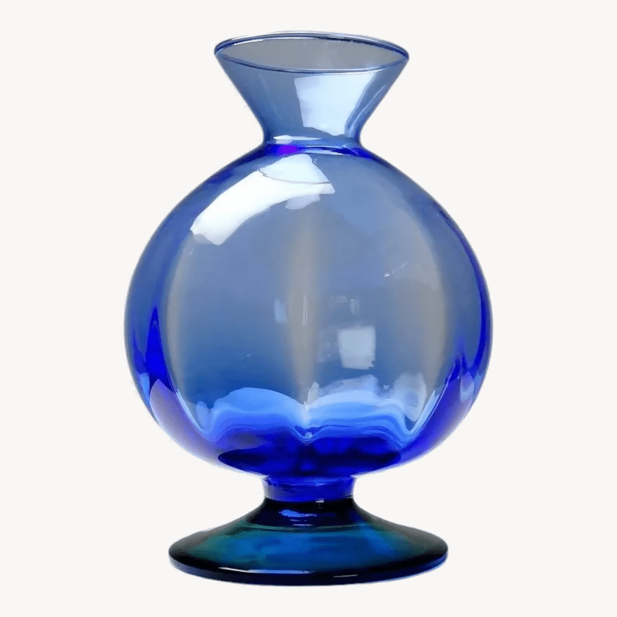 Petit vase globe à pied cristal vintage bicolore bleu et vert - Ethic Atelier