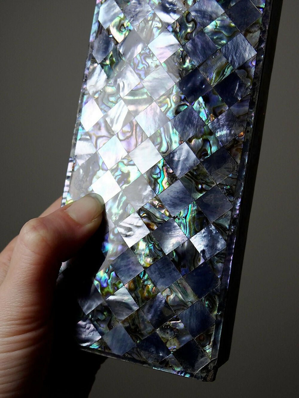 Plumier vintage/ancien bois laqué et marqueterie de nacre abalone - Ethic Atelier