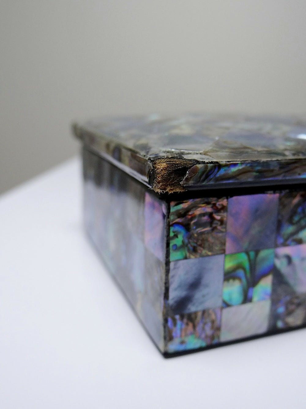 Plumier vintage/ancien bois laqué et marqueterie de nacre abalone - Ethic Atelier