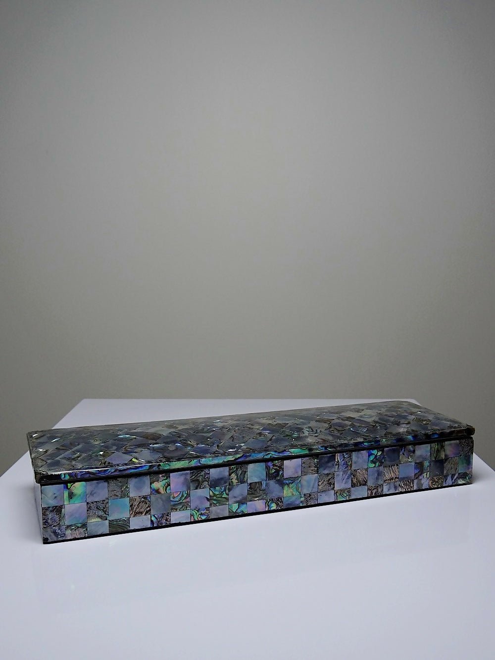 Plumier vintage/ancien bois laqué et marqueterie de nacre abalone - Ethic Atelier