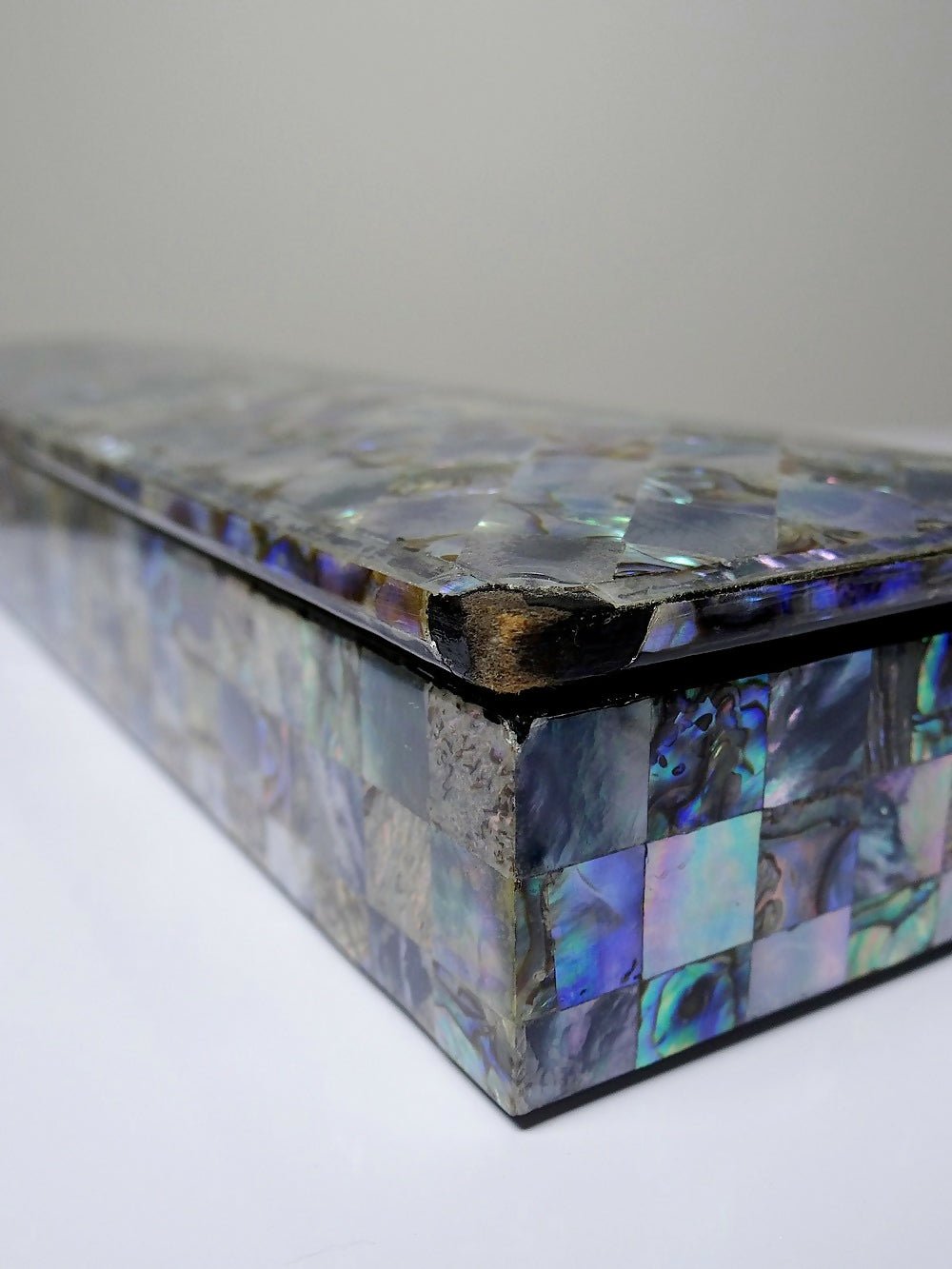 Plumier vintage/ancien bois laqué et marqueterie de nacre abalone - Ethic Atelier