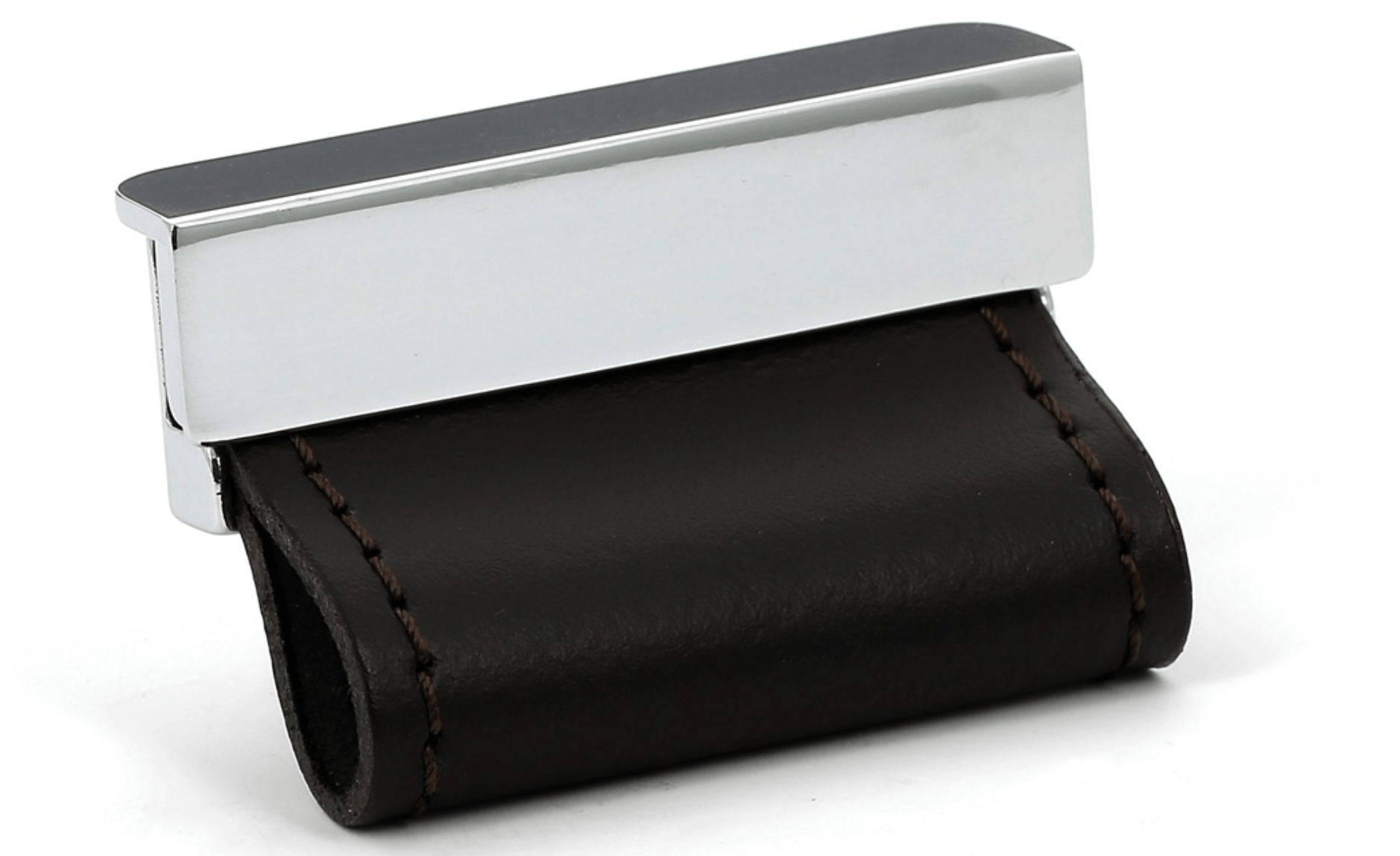 Poignée Cuir Brun Foncé / Base Nickelée - Ethic Atelier