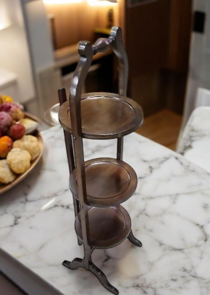 Présentoir à Gâteaux Pliant en Acajou – Élégance et Praticité - Ethic Atelier