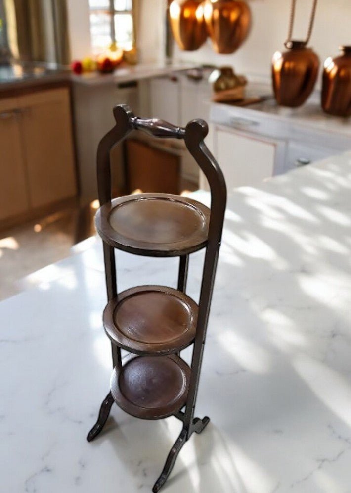 Présentoir à Gâteaux Pliant en Acajou – Élégance et Praticité - Ethic Atelier