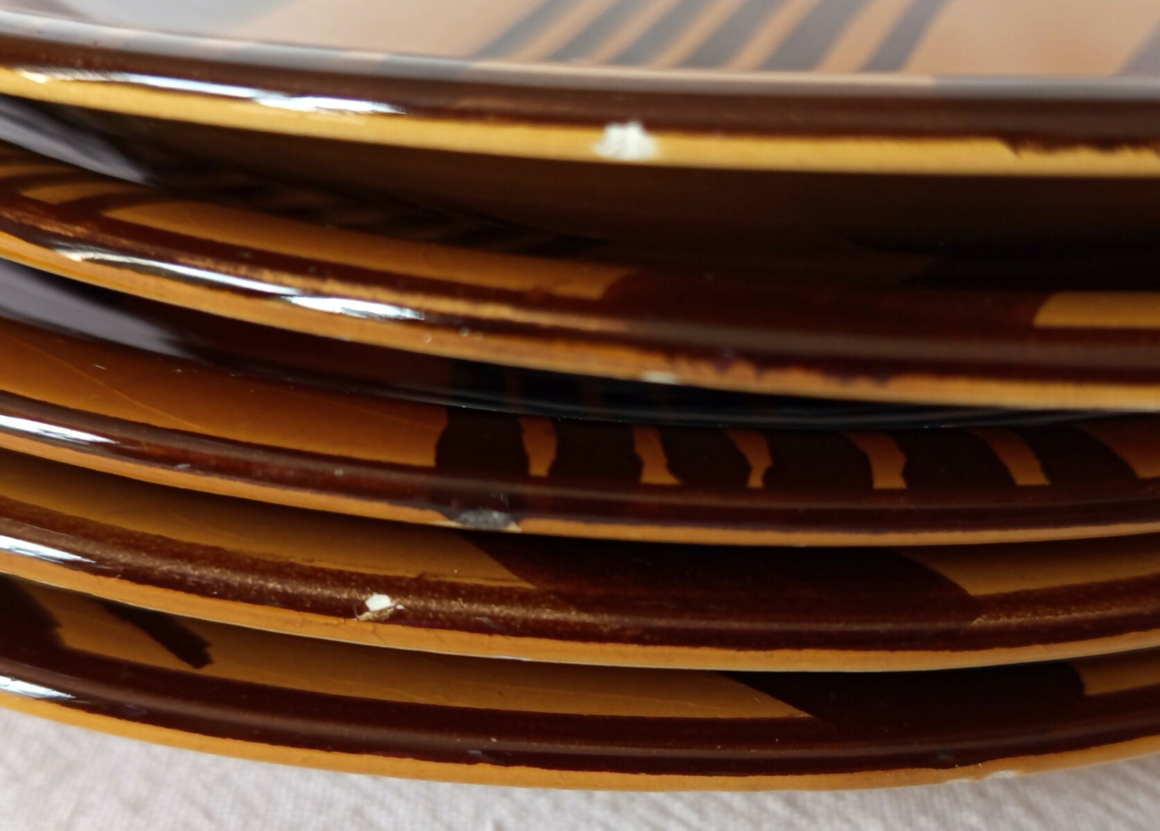 Série de 6 assiettes plates fauves à rayures Digoin Sarreguemines "Esterel" - Ethic Atelier