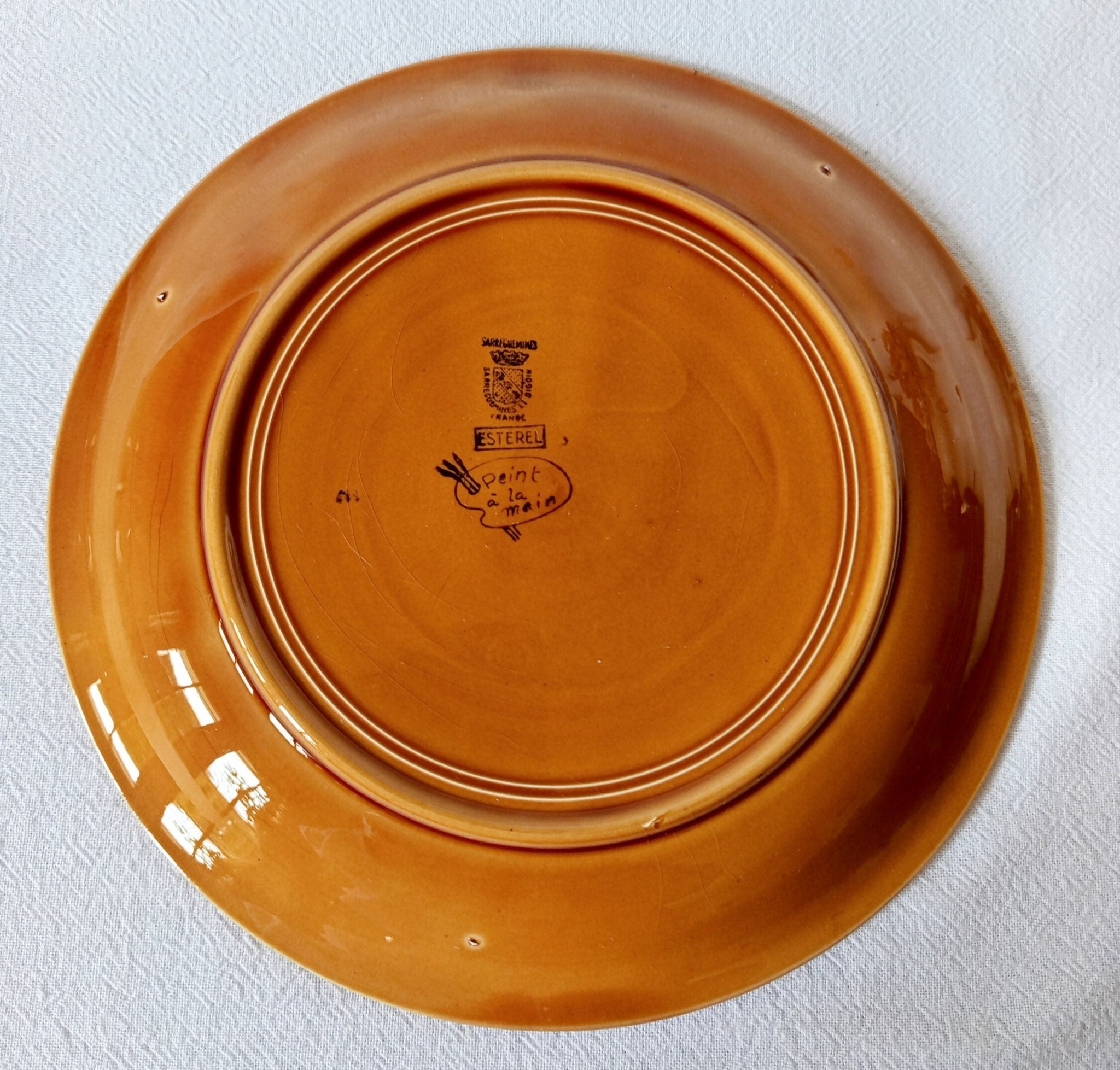 Série de 6 assiettes plates fauves à rayures Digoin Sarreguemines "Esterel" - Ethic Atelier