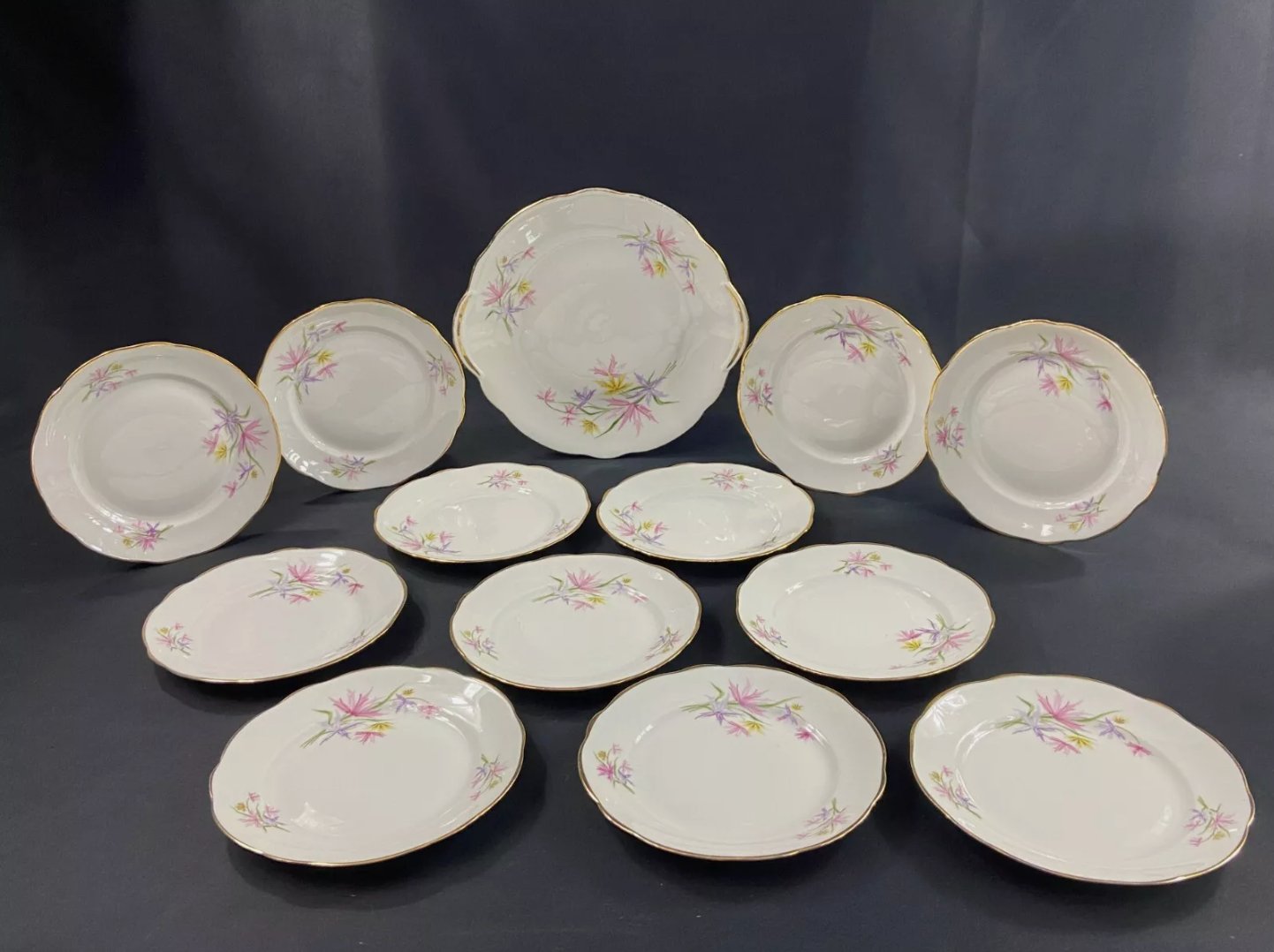 Service à dessert décor floral porcelaine Larchevêque Limoges plat 12 assiettes - Ethic Atelier