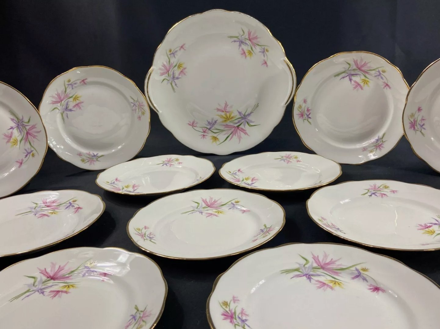 Service à dessert décor floral porcelaine Larchevêque Limoges plat 12 assiettes - Ethic Atelier