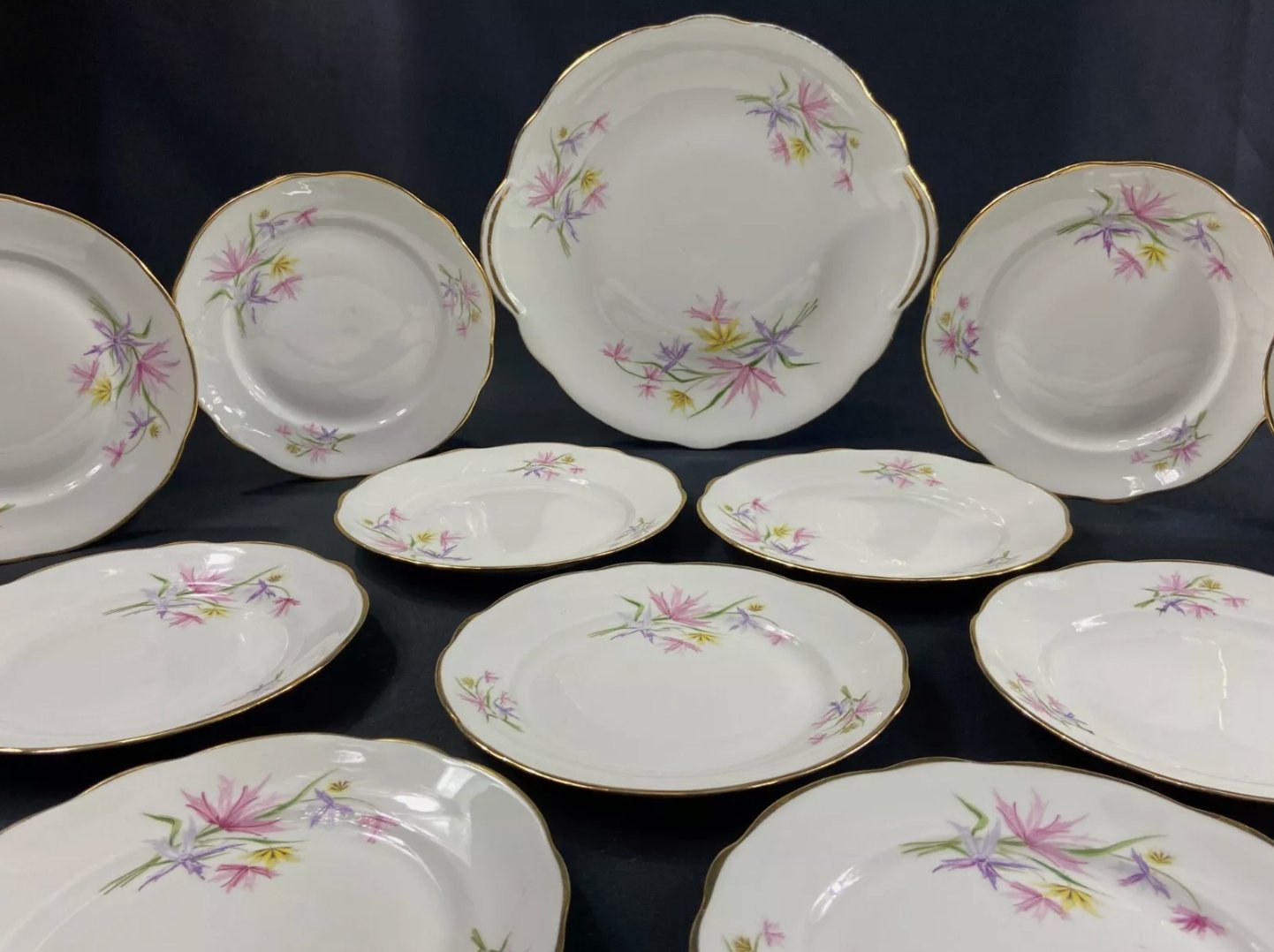 Service à dessert décor floral porcelaine Larchevêque Limoges plat 12 assiettes - Ethic Atelier