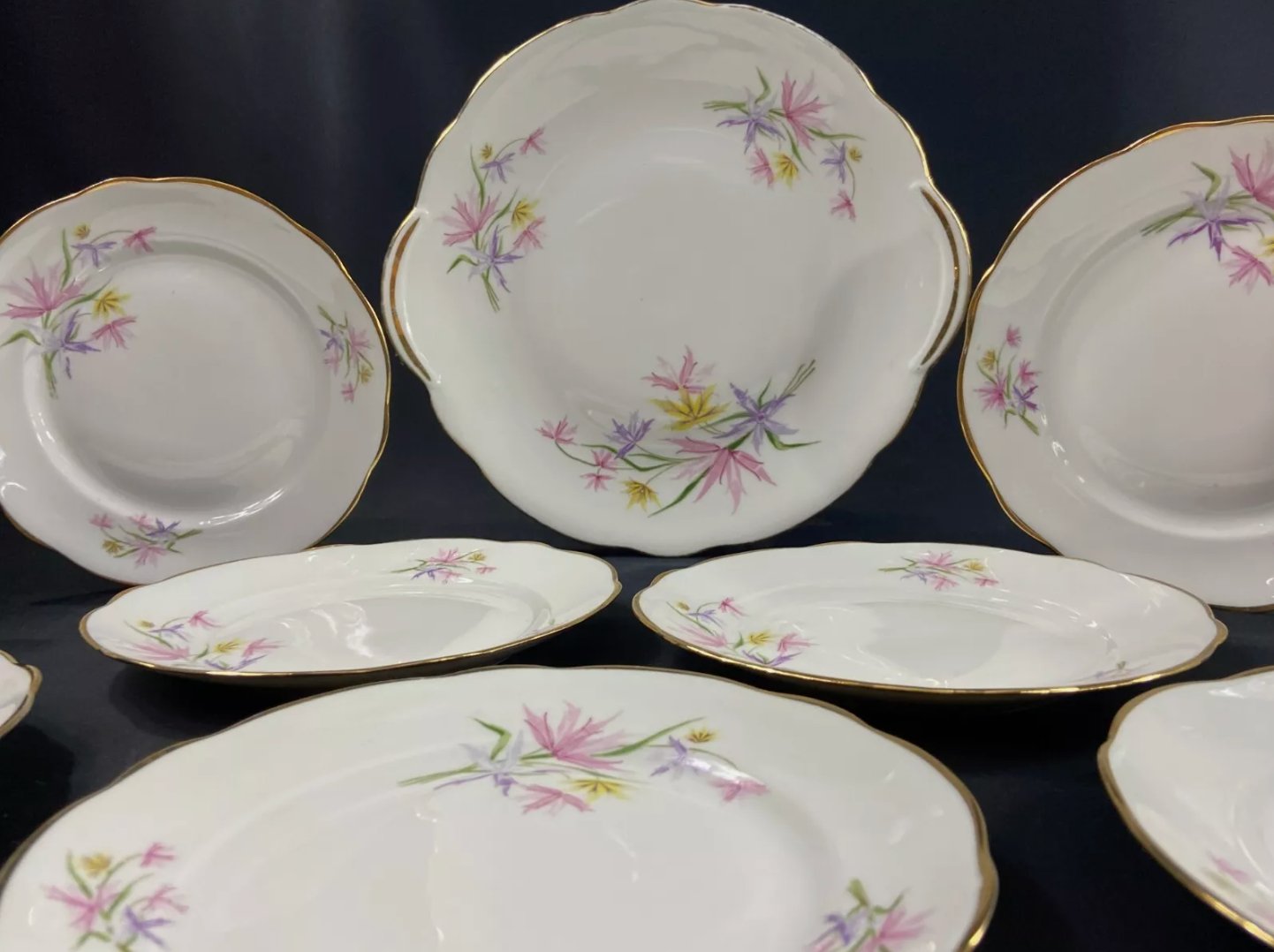 Service à dessert décor floral porcelaine Larchevêque Limoges plat 12 assiettes - Ethic Atelier