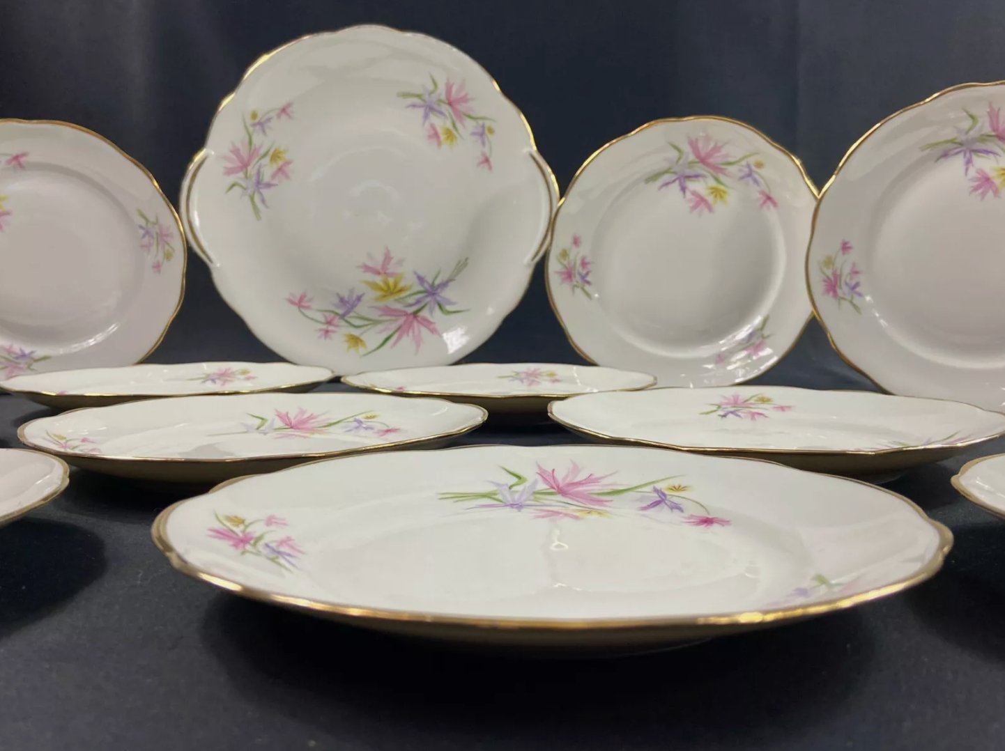 Service à dessert décor floral porcelaine Larchevêque Limoges plat 12 assiettes - Ethic Atelier