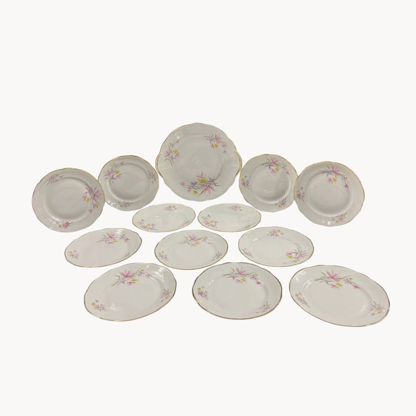 Service à dessert décor floral porcelaine Larchevêque Limoges plat 12 assiettes - Ethic Atelier