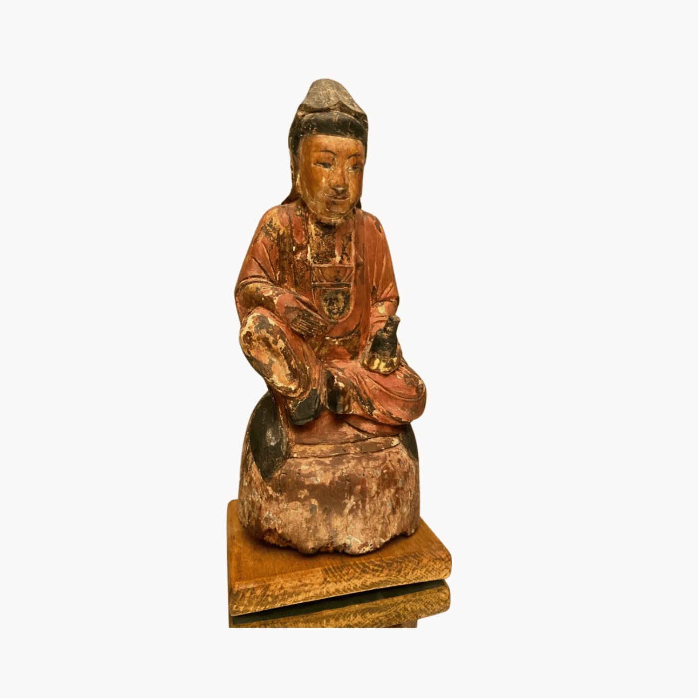 Statue de divinité chinoise en bois sculpté et polychrome - Ethic Atelier