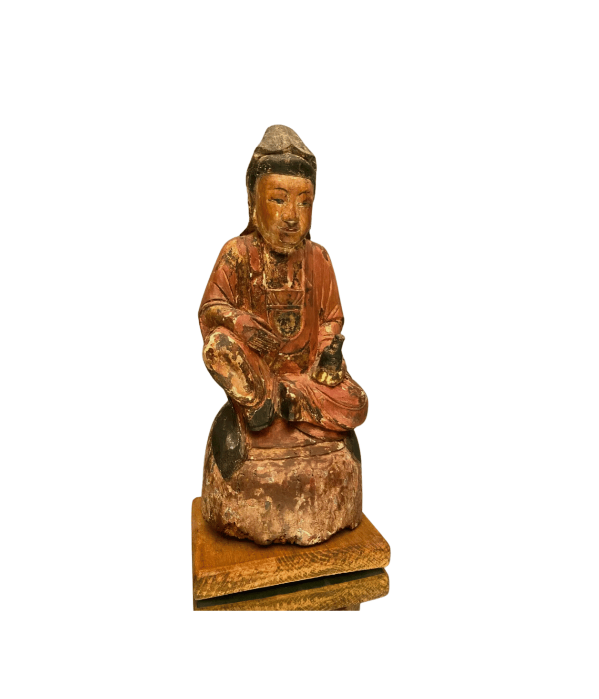 Statue de divinité chinoise en bois sculpté et polychrome - Ethic Atelier