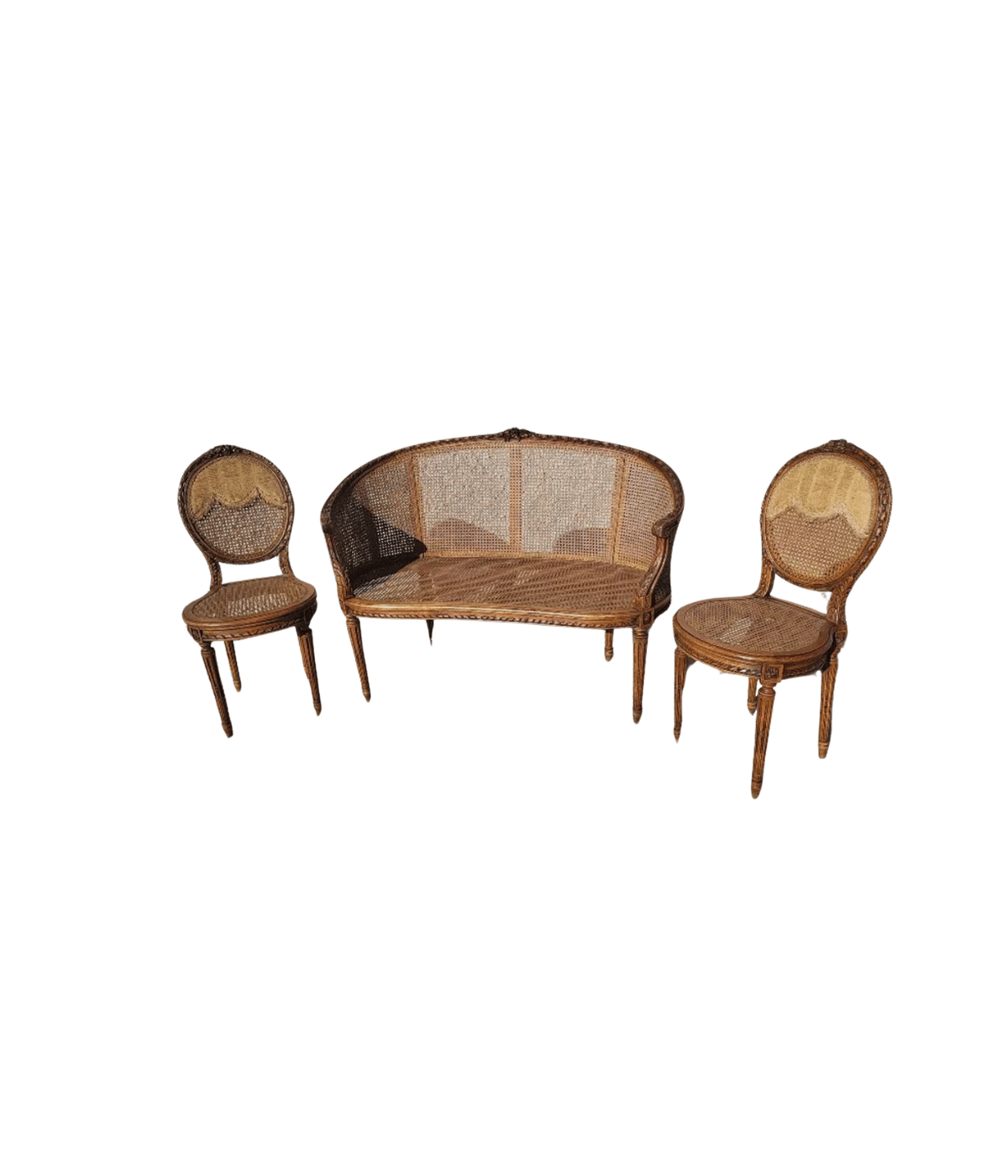 Superbe Banquette + 2 Chaises Louis XVI Cannage - Ethic Atelier