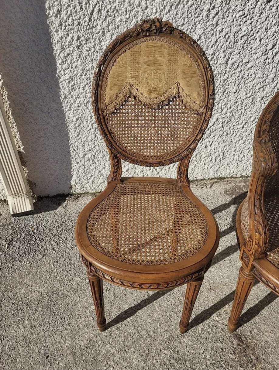 Superbe Banquette + 2 Chaises Louis XVI Cannage - Ethic Atelier