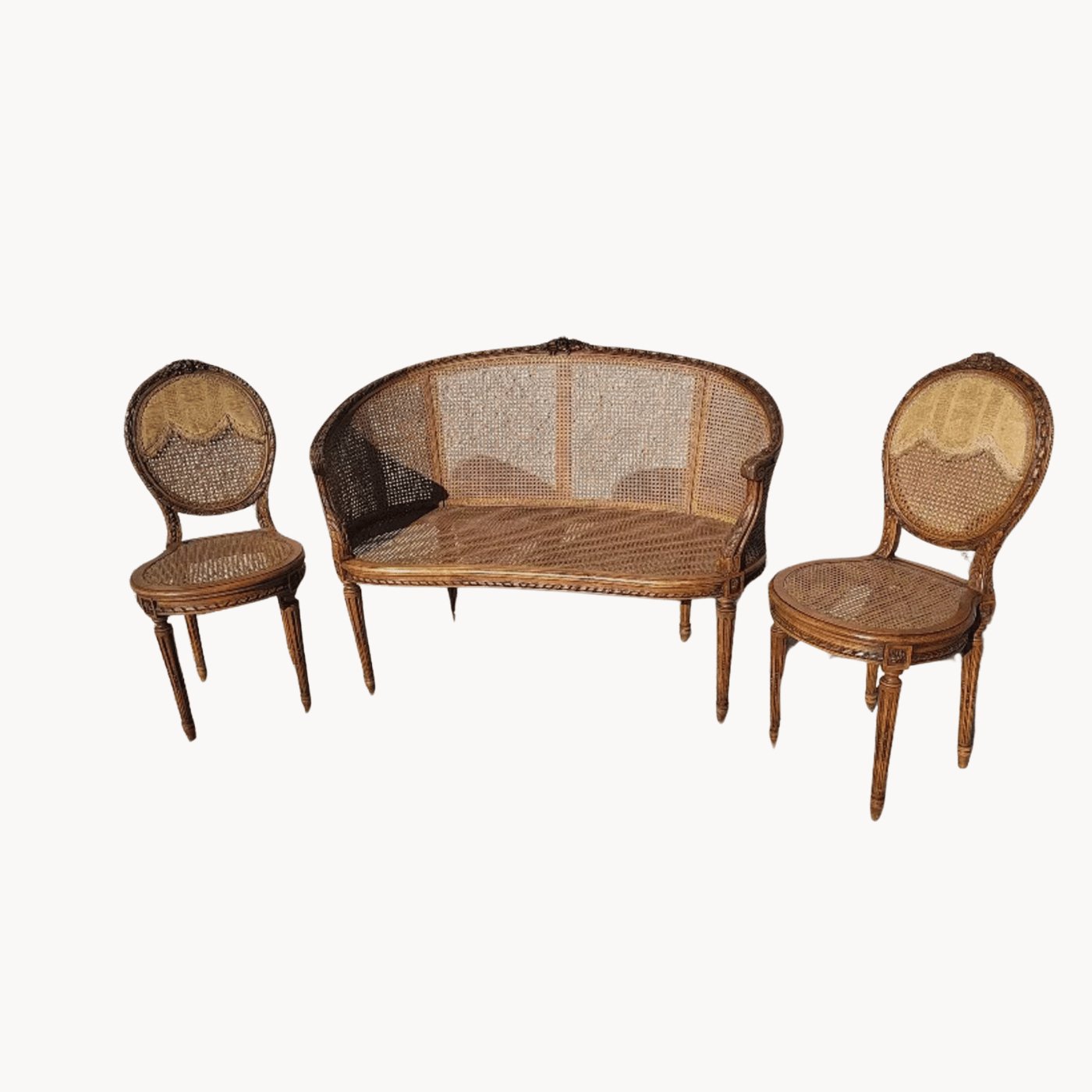 Superbe Banquette + 2 Chaises Louis XVI Cannage - Ethic Atelier