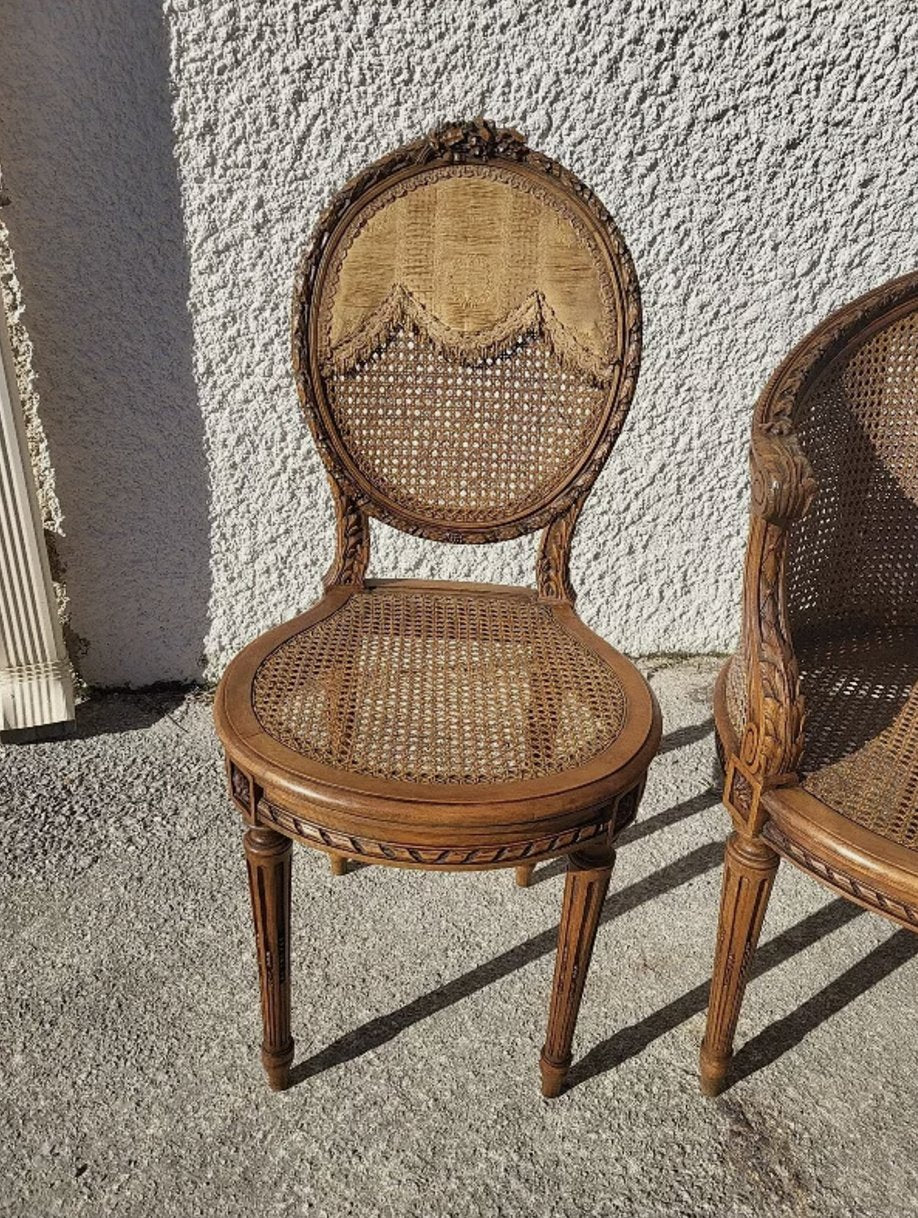 Superbe Banquette + 2 Chaises Louis XVI Cannage - Ethic Atelier