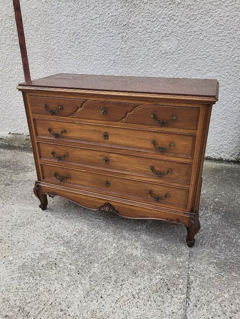 Superbe Commode 4 Tiroirs en Noyer avec Plateau en Marbre Rouge - XIXe Siècle - Ethic Atelier