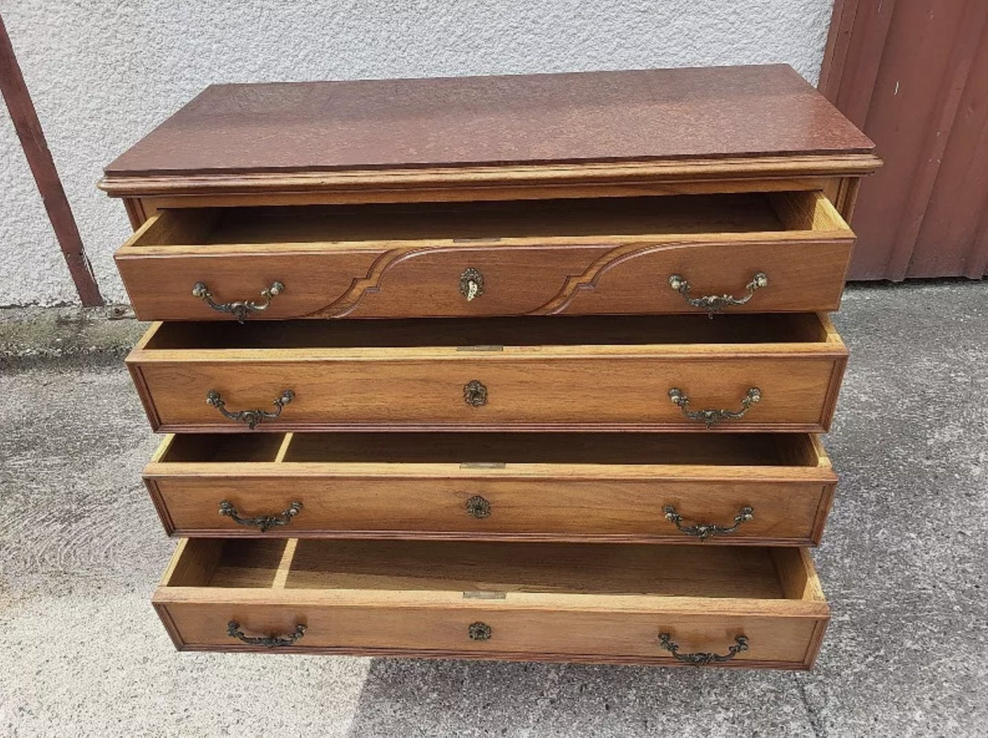 Superbe Commode 4 Tiroirs en Noyer avec Plateau en Marbre Rouge - XIXe Siècle - Ethic Atelier