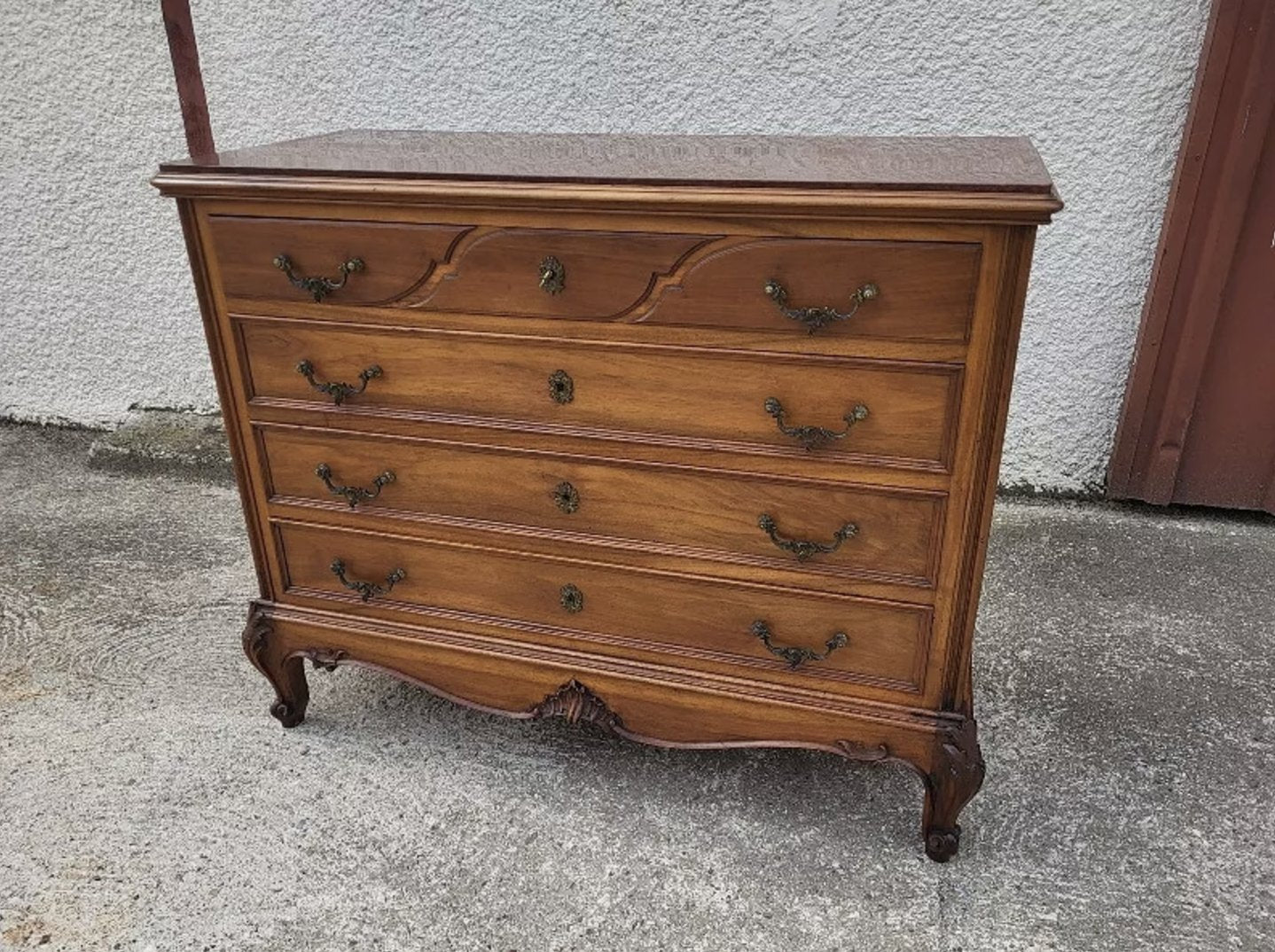 Superbe Commode 4 Tiroirs en Noyer avec Plateau en Marbre Rouge - XIXe Siècle - Ethic Atelier