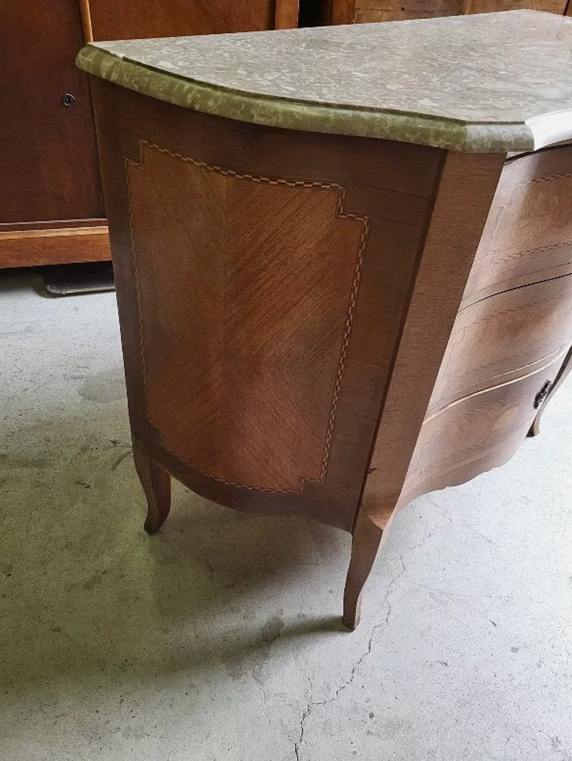 Superbe Commode Marqueterie en Bois de Rose Galbée avec Plateau en Marbre - Ethic Atelier