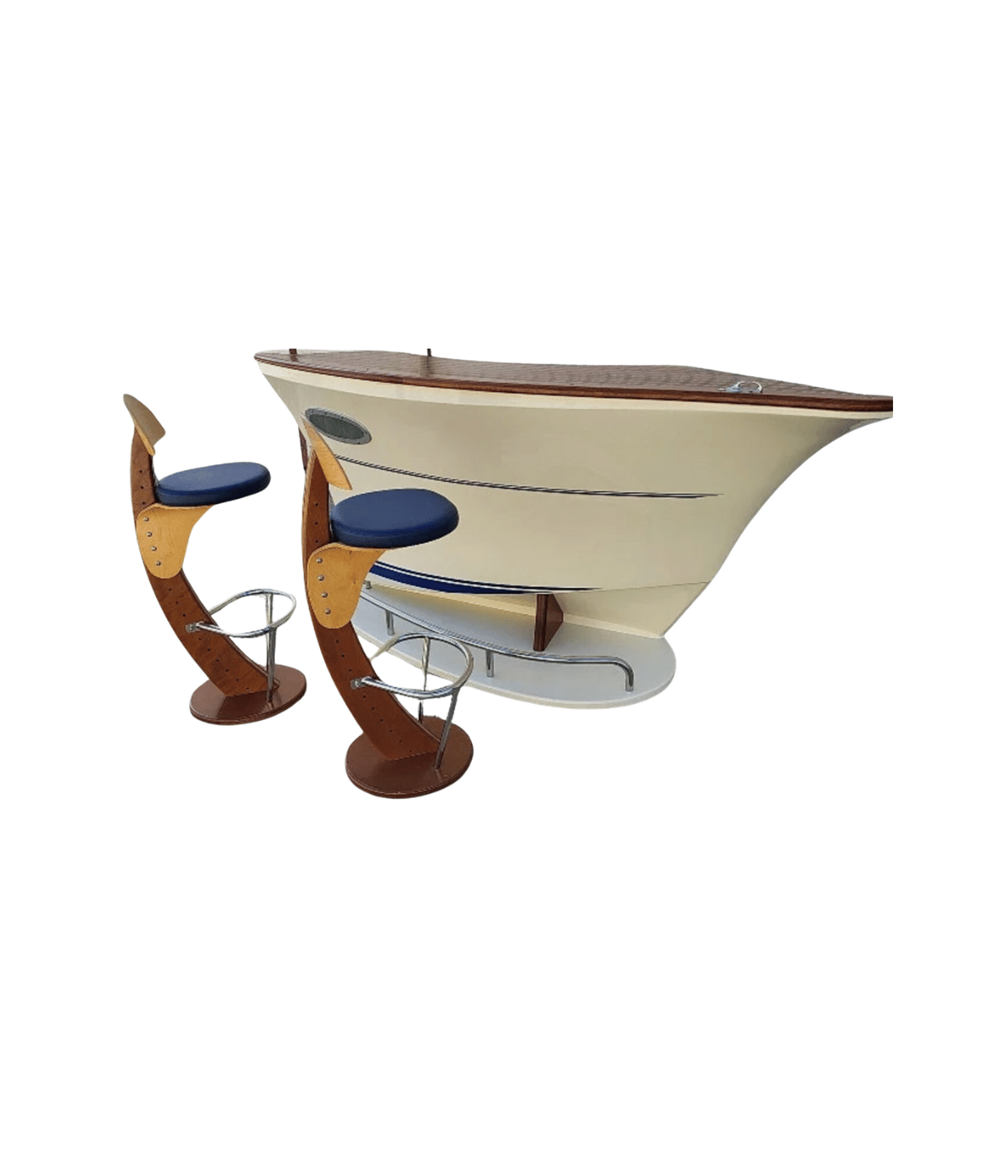 Superbe Comptoir de Bar ou de Magasin avec 2 Tabourets - Deck Line - Coque de Bateau Polyester - Ethic Atelier