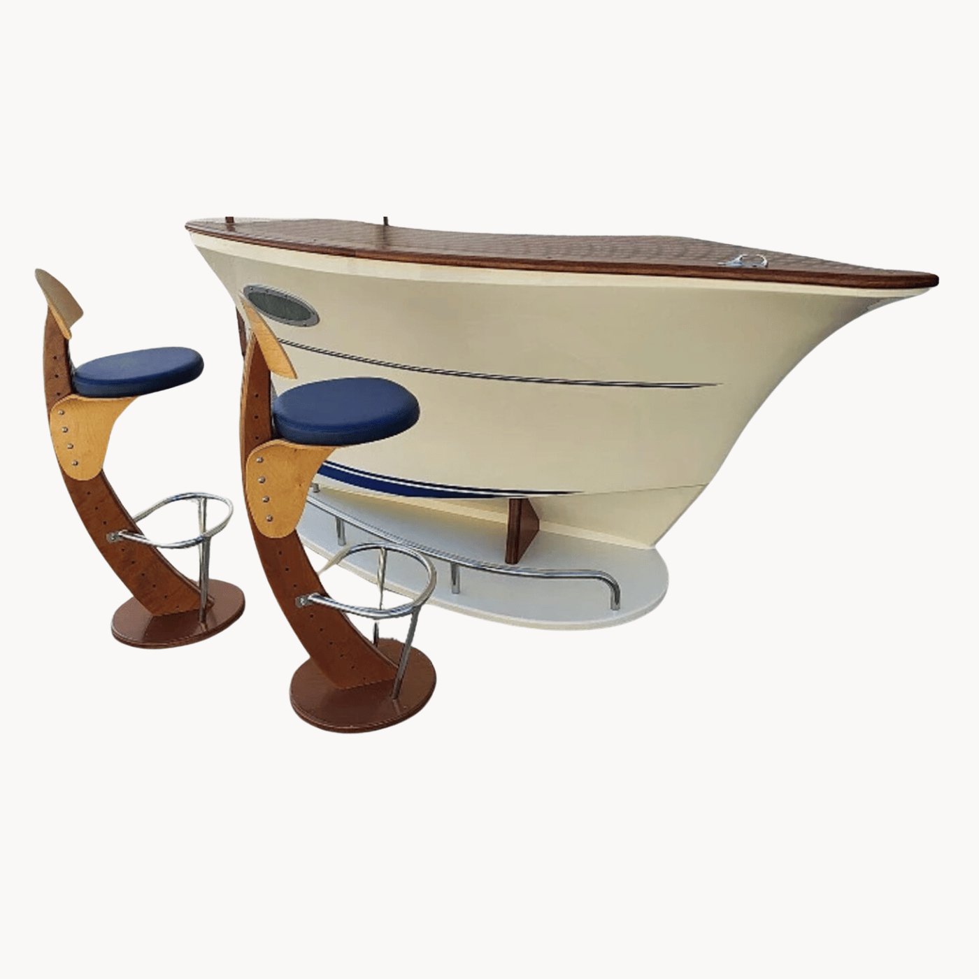 Superbe Comptoir de Bar ou de Magasin avec 2 Tabourets - Deck Line - Coque de Bateau Polyester - Ethic Atelier