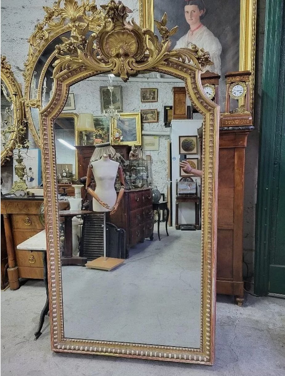 Superbe et Grand Miroir Doré à Coquille - XIXème Siècle - Ethic Atelier