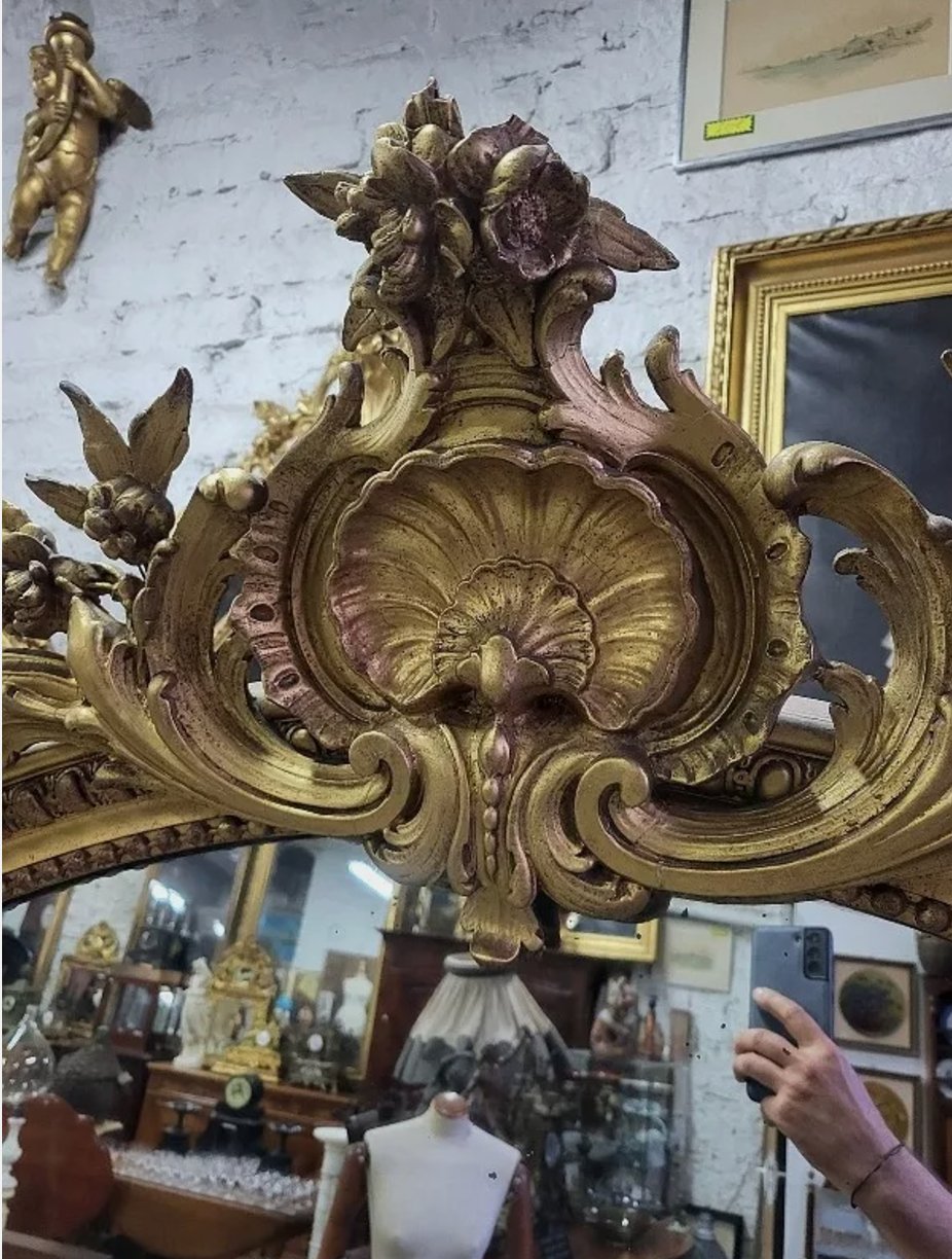 Superbe et Grand Miroir Doré à Coquille - XIXème Siècle - Ethic Atelier