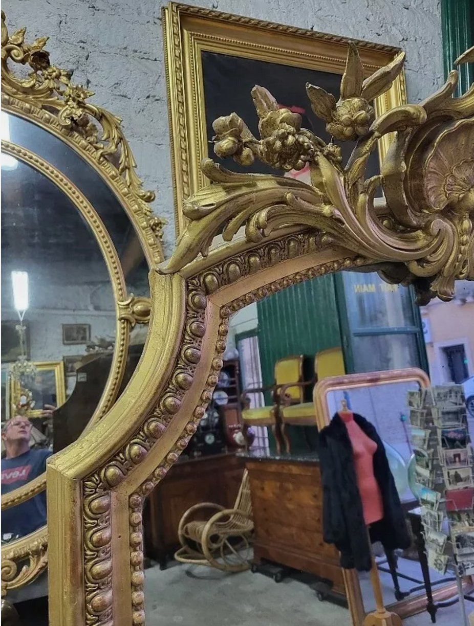 Superbe et Grand Miroir Doré à Coquille - XIXème Siècle - Ethic Atelier