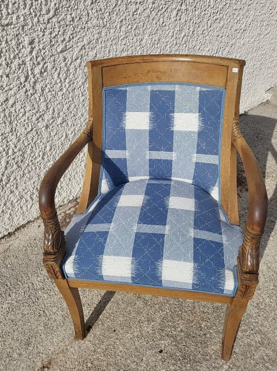 Superbe Fauteuil à Dossier Arrondi - Tête de Poisson - Noyer Blond - Ethic Atelier