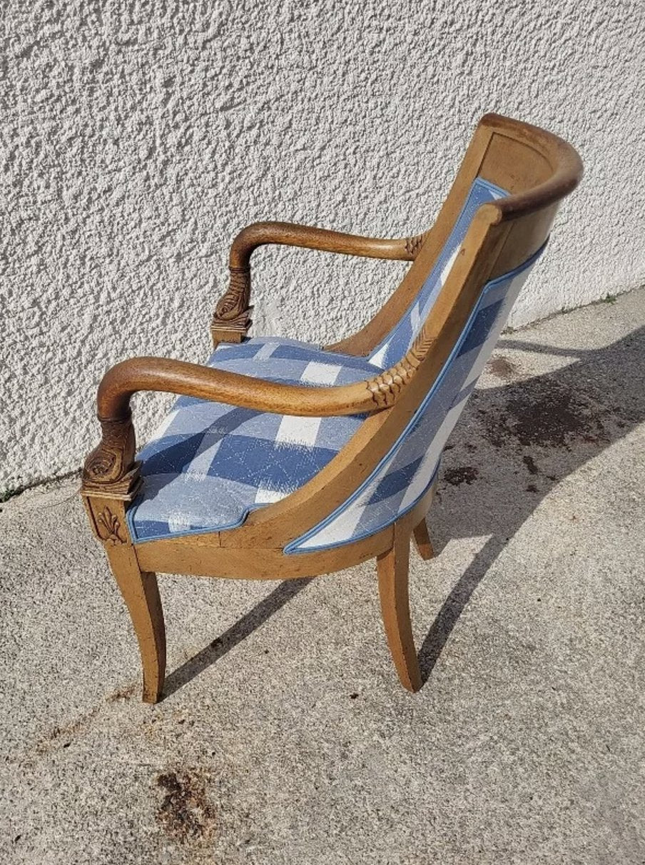 Superbe Fauteuil à Dossier Arrondi - Tête de Poisson - Noyer Blond - Ethic Atelier