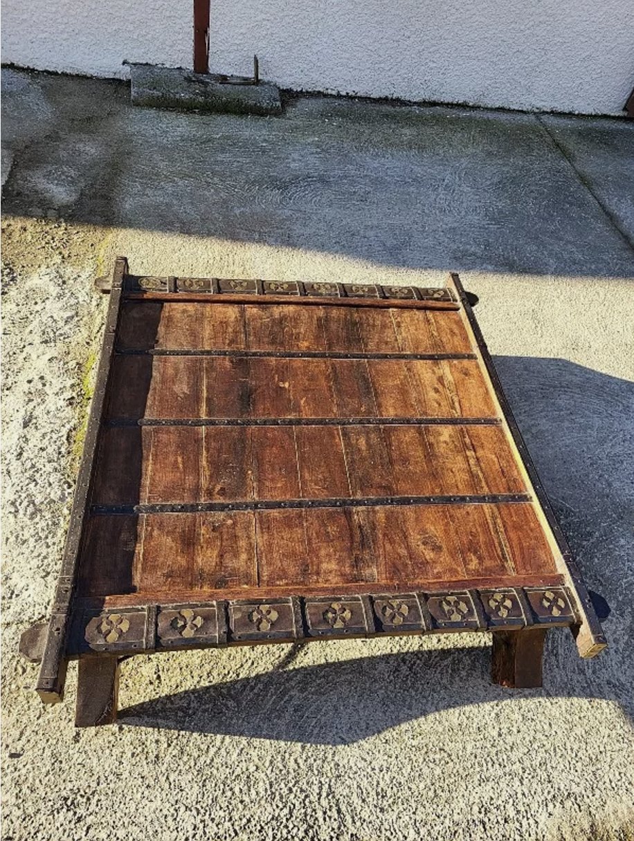 Superbe Grande Table Basse - Selle d'Éléphant - Bois, Métal et Cuivre - Ethic Atelier