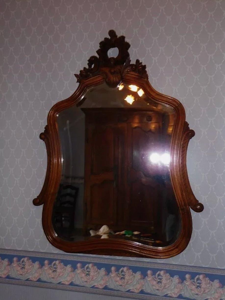 Superbe Miroir Rocaille Louis XV en Noyer Massif - Ethic Atelier