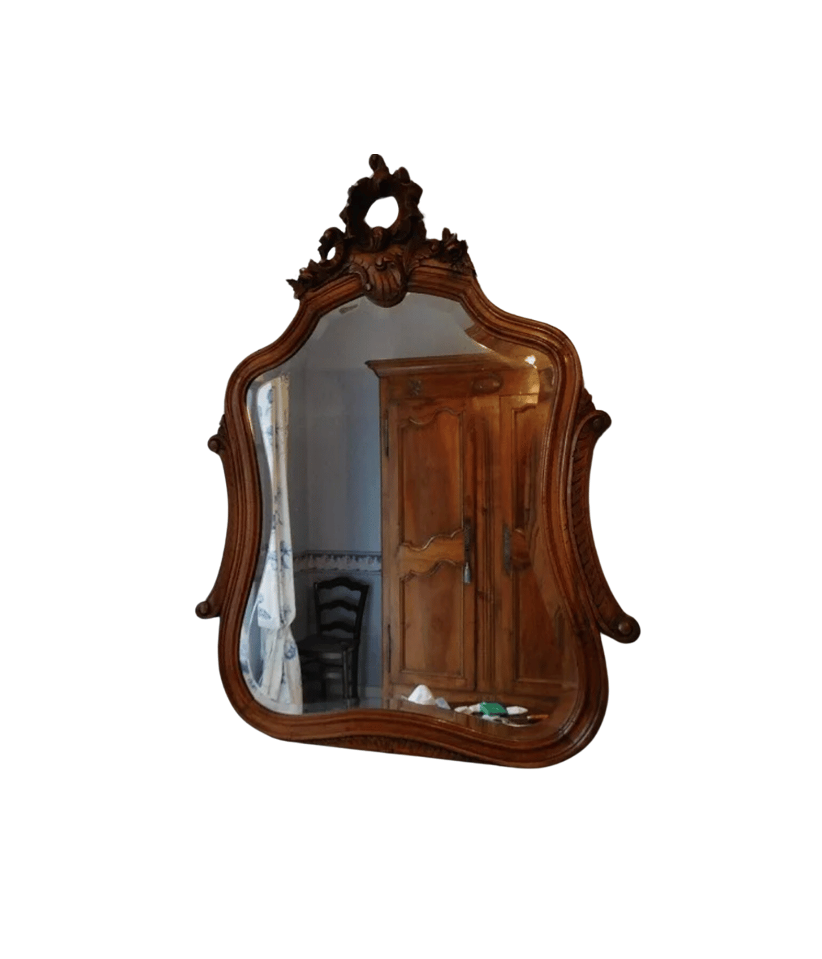 Superbe Miroir Rocaille Louis XV en Noyer Massif - Ethic Atelier