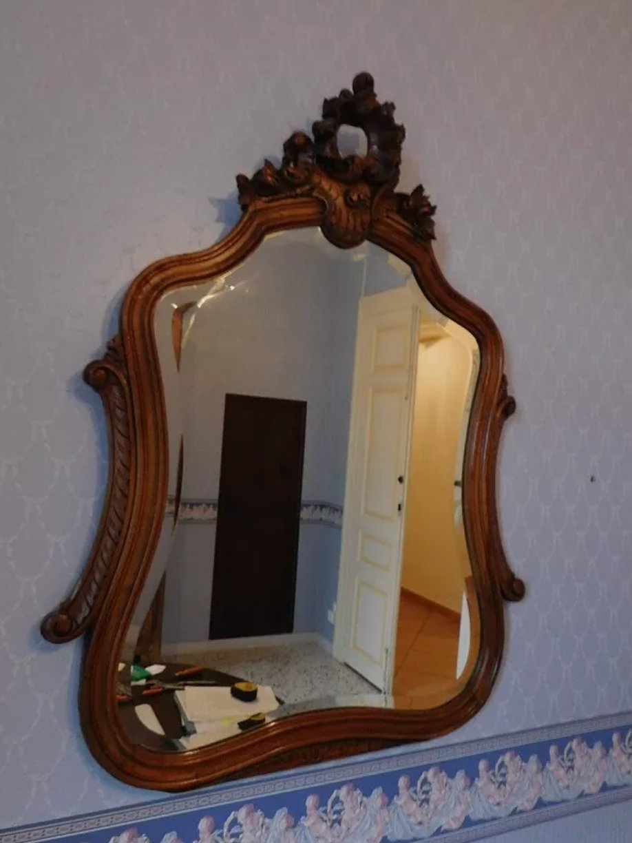 Superbe Miroir Rocaille Louis XV en Noyer Massif - Ethic Atelier