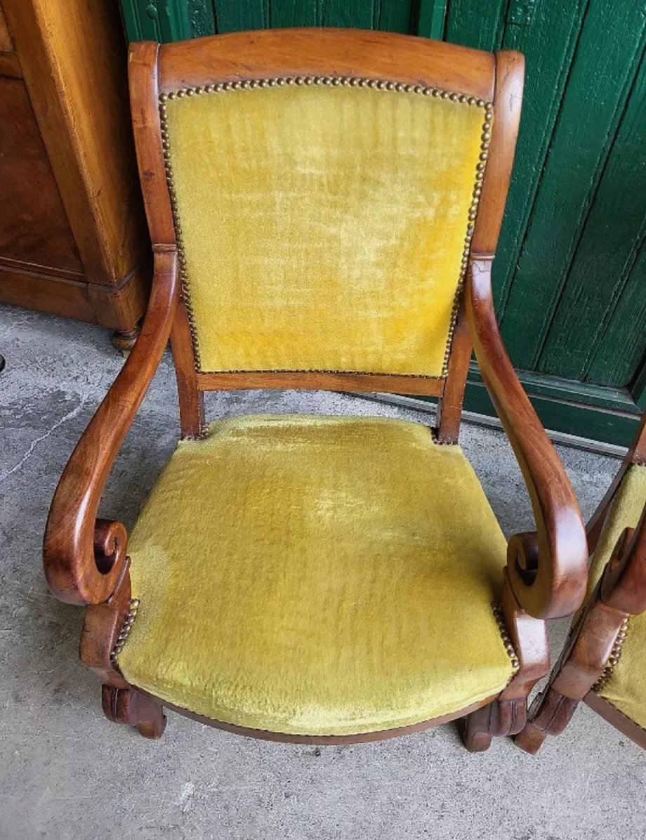 Superbe Paire de Fauteuils à Crosse - Restauration en Acajou - XIXe siècle - Ethic Atelier