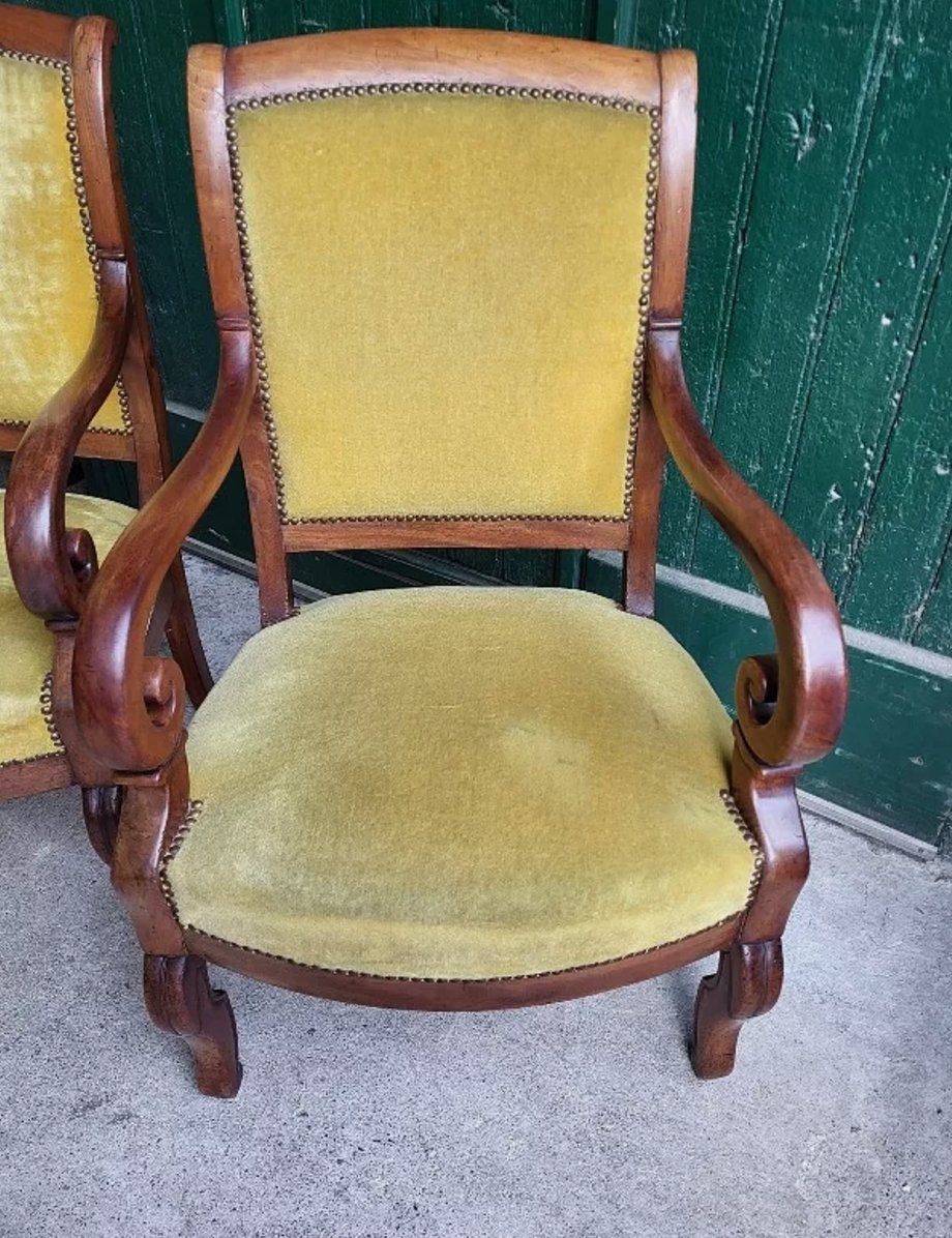 Superbe Paire de Fauteuils à Crosse - Restauration en Acajou - XIXe siècle - Ethic Atelier