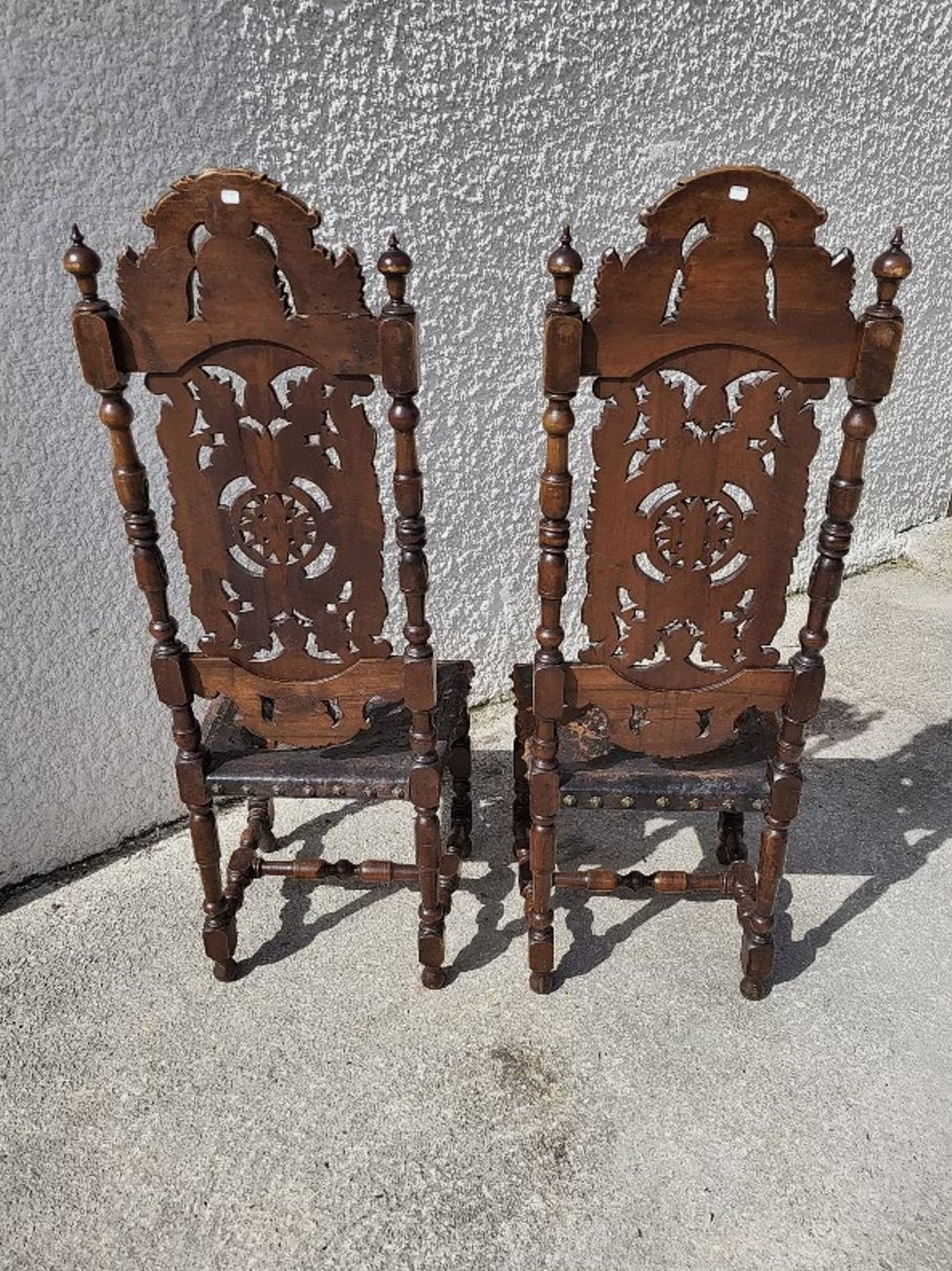 Superbe Paire de Grandes Chaises en Bois Sculpté - XIXe siècle - Ethic Atelier