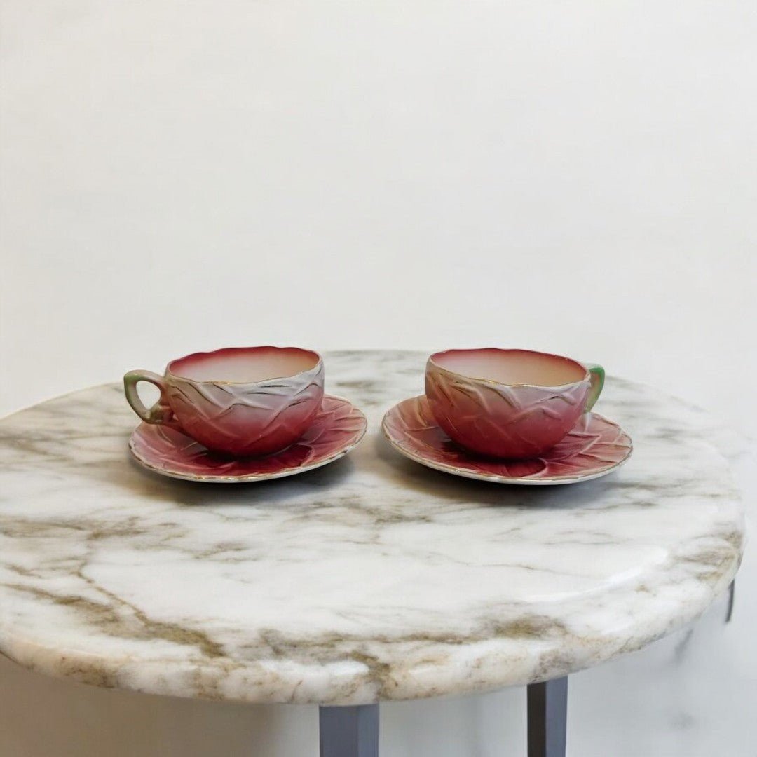 Superbe Paire de Tasses en Barbotine avec Sous - Tasses - Ethic Atelier