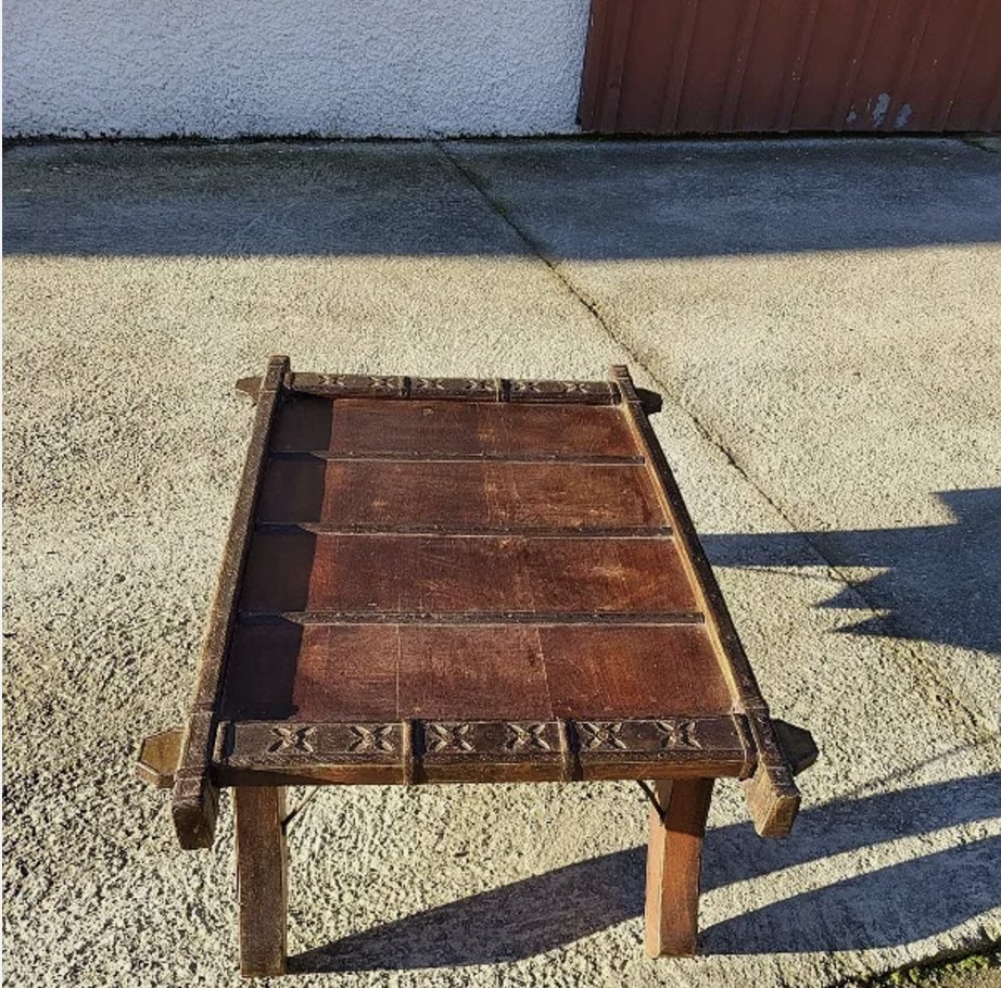 Superbe Petite Table Basse - Petite Selle d'Éléphant - Bois, Métal et Cuivre - Ethic Atelier