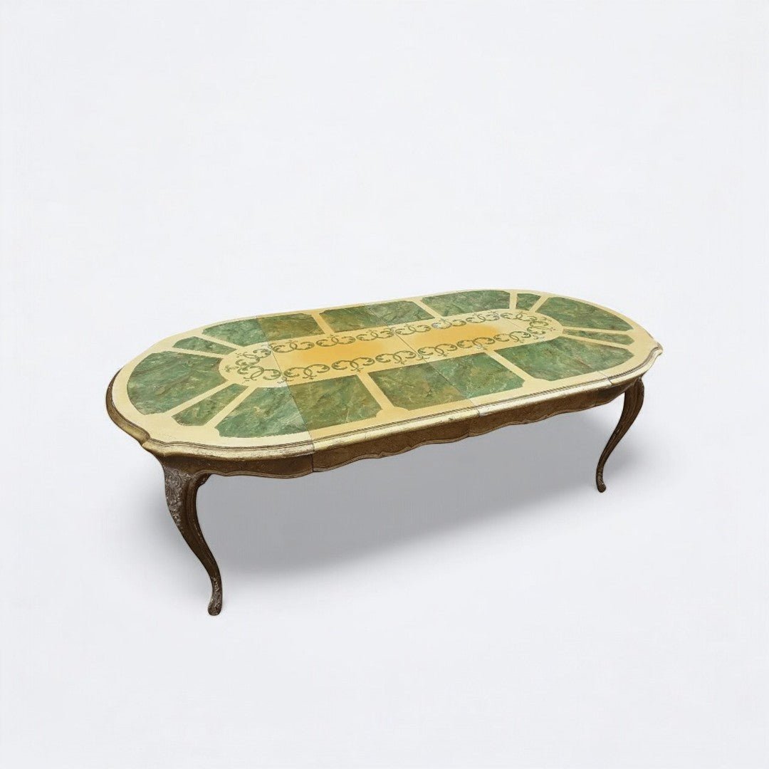 Superbe Table Ronde Dorée avec 2 Allonges - Décorateur Maurice Hirch - Années 1950/1960 - Ethic Atelier