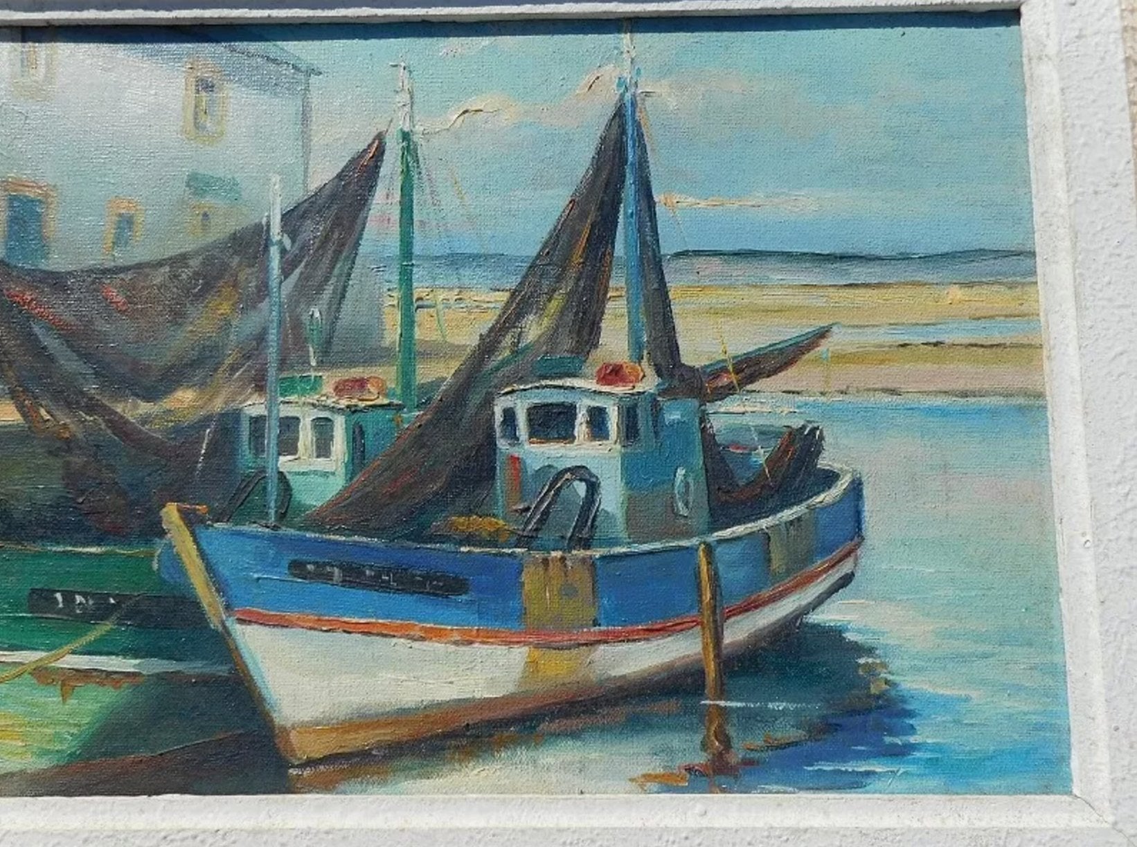 Superbe Tableau Peinture - Huile sur Toile - "Bateaux au Port" - Signé Reney - Ethic Atelier