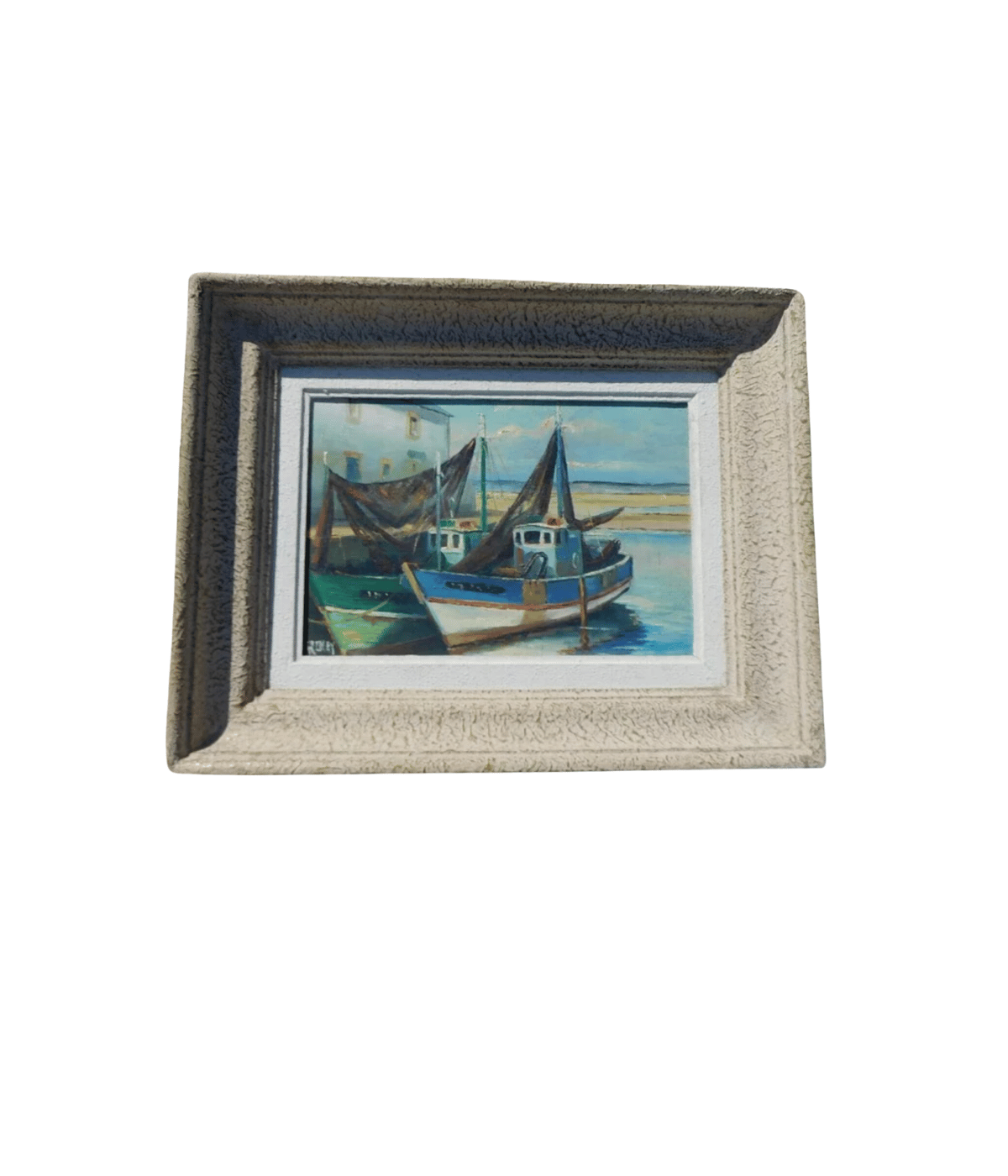 Superbe Tableau Peinture - Huile sur Toile - "Bateaux au Port" - Signé Reney - Ethic Atelier