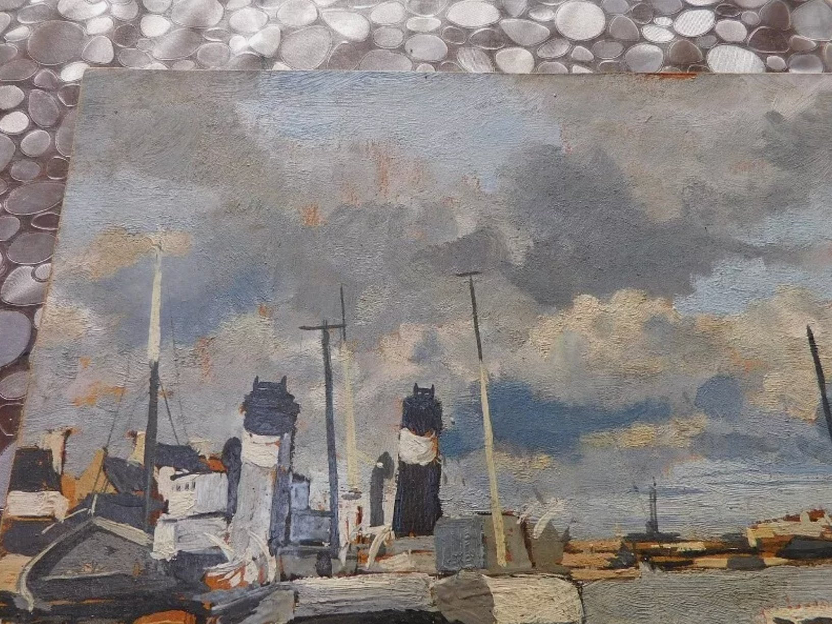 Superbe Tableau Peinture – Port, Huile sur Panneau d'Isorel, signé Durand Henriot - Ethic Atelier